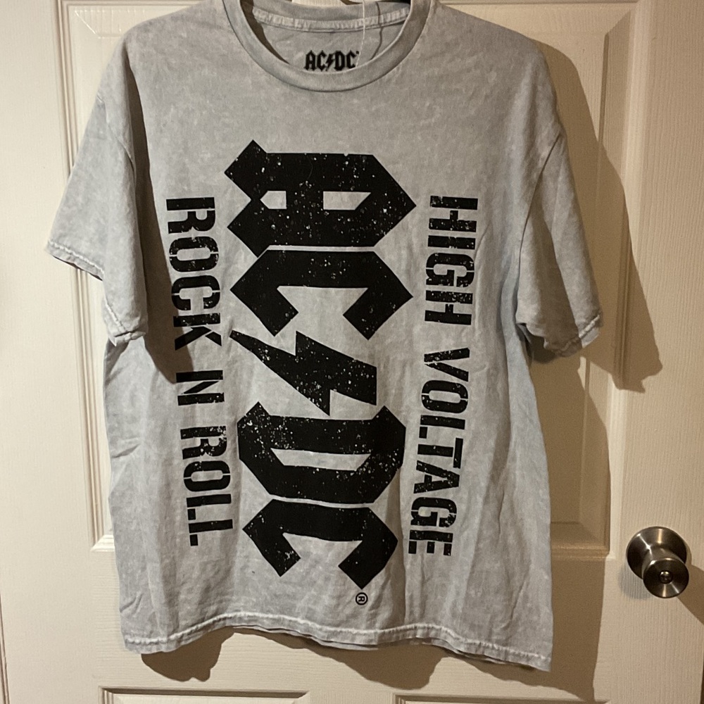 NWT AC/DC Light Gray Tee with Black High Voltage Graphic